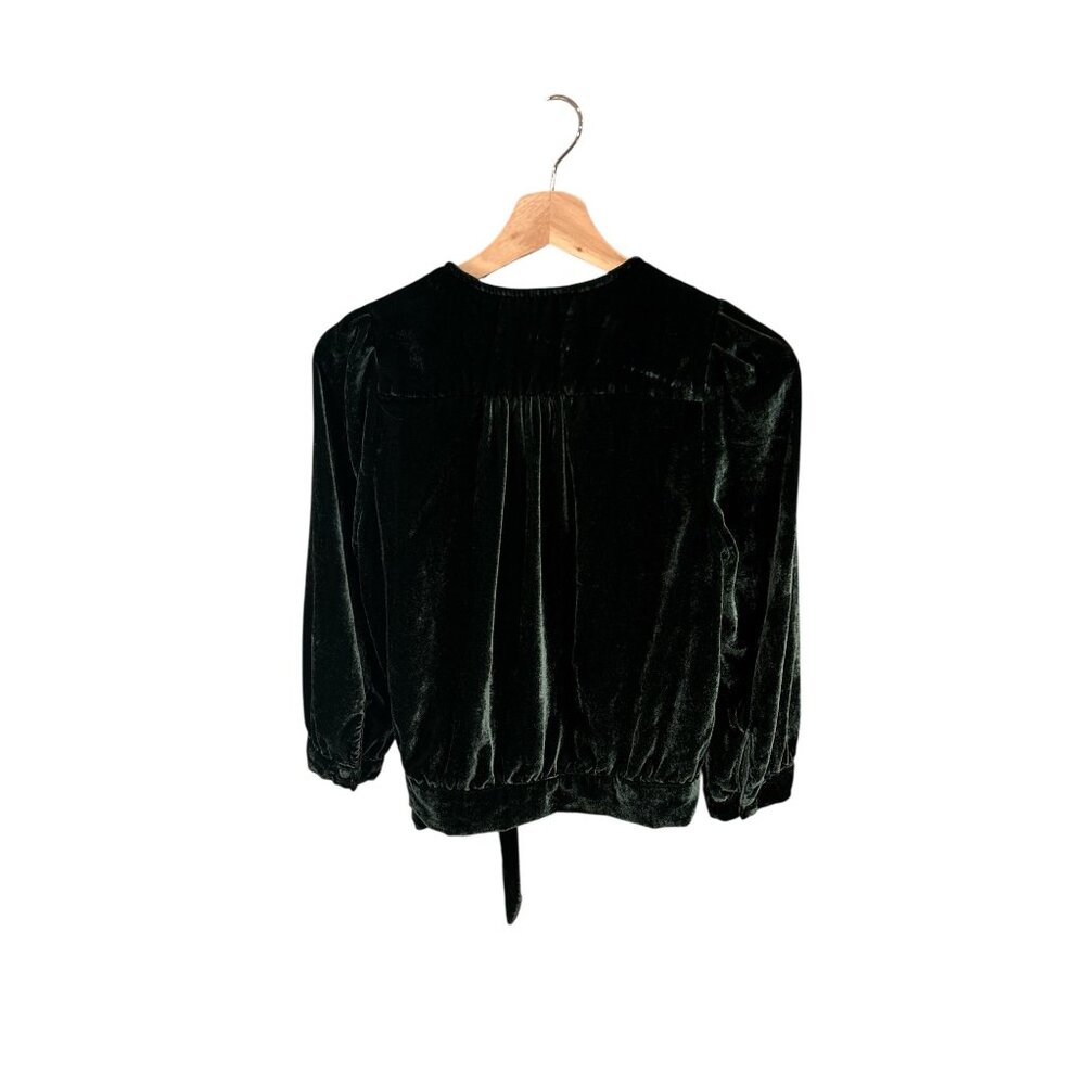 Madewell Women’s Dark Green Velvet Wrap Top & Wide-Leg Pants Set – Size S - Picture 8 of 14